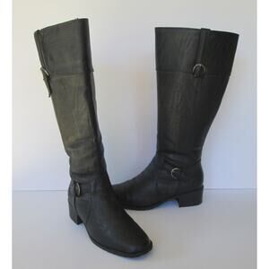 Bouquets Womens Black Vegan Leather Knee High Zip Up Buckle Boots Size 7 M